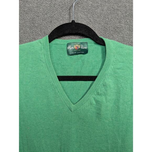 Alan Paine Sweater Mens EU 56 England V Neck Kelly Green Cotton Cashmere Prep - Picture 2 of 13